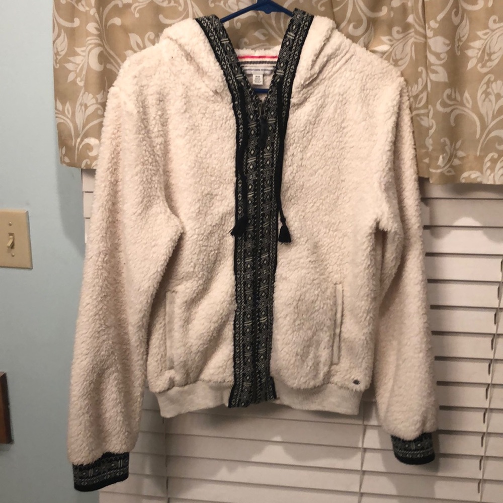 Cream and black fuzzy coat